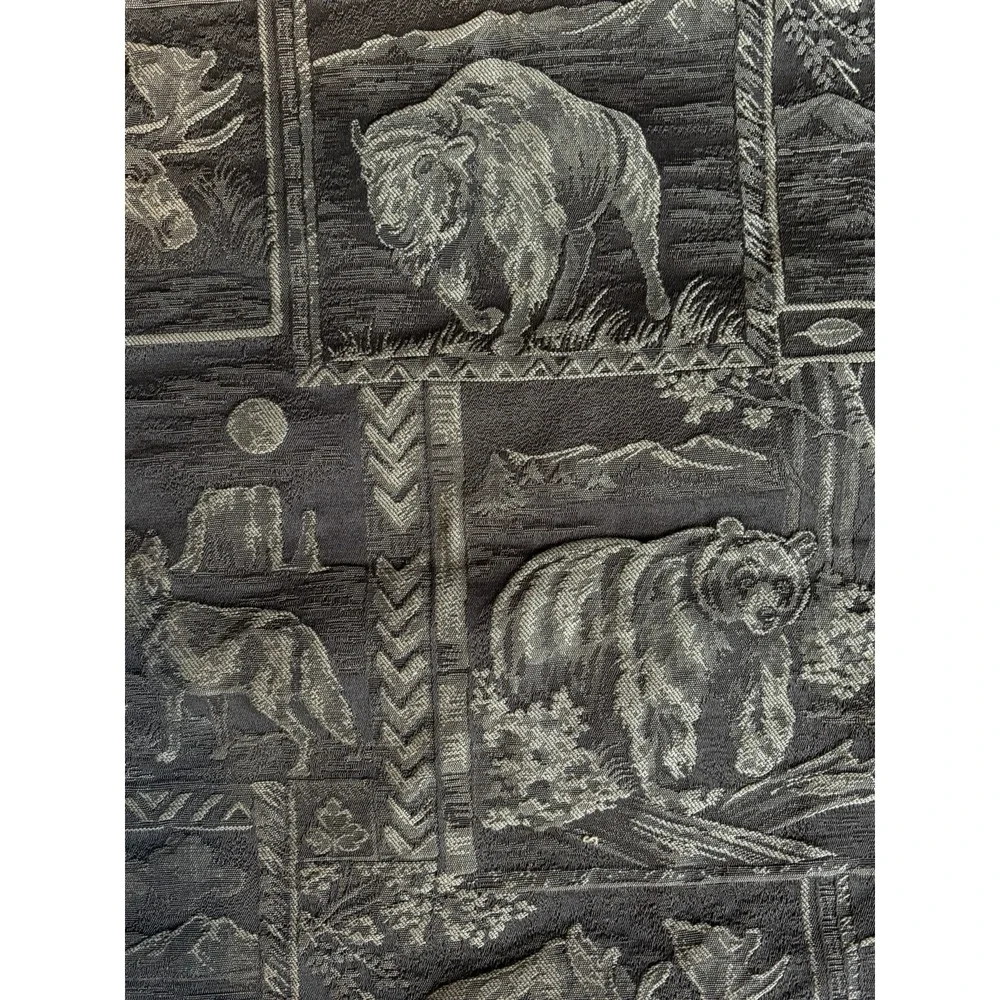 Fabric Piece Upholstery Drapery Tapestry Moose Bear Wolf Buffalo Pattern 56 X 73